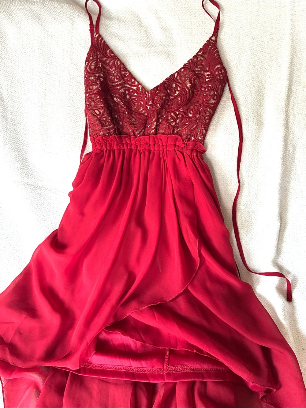 Miss Avenue Red Maxi Lace Bodice High-Low Dress